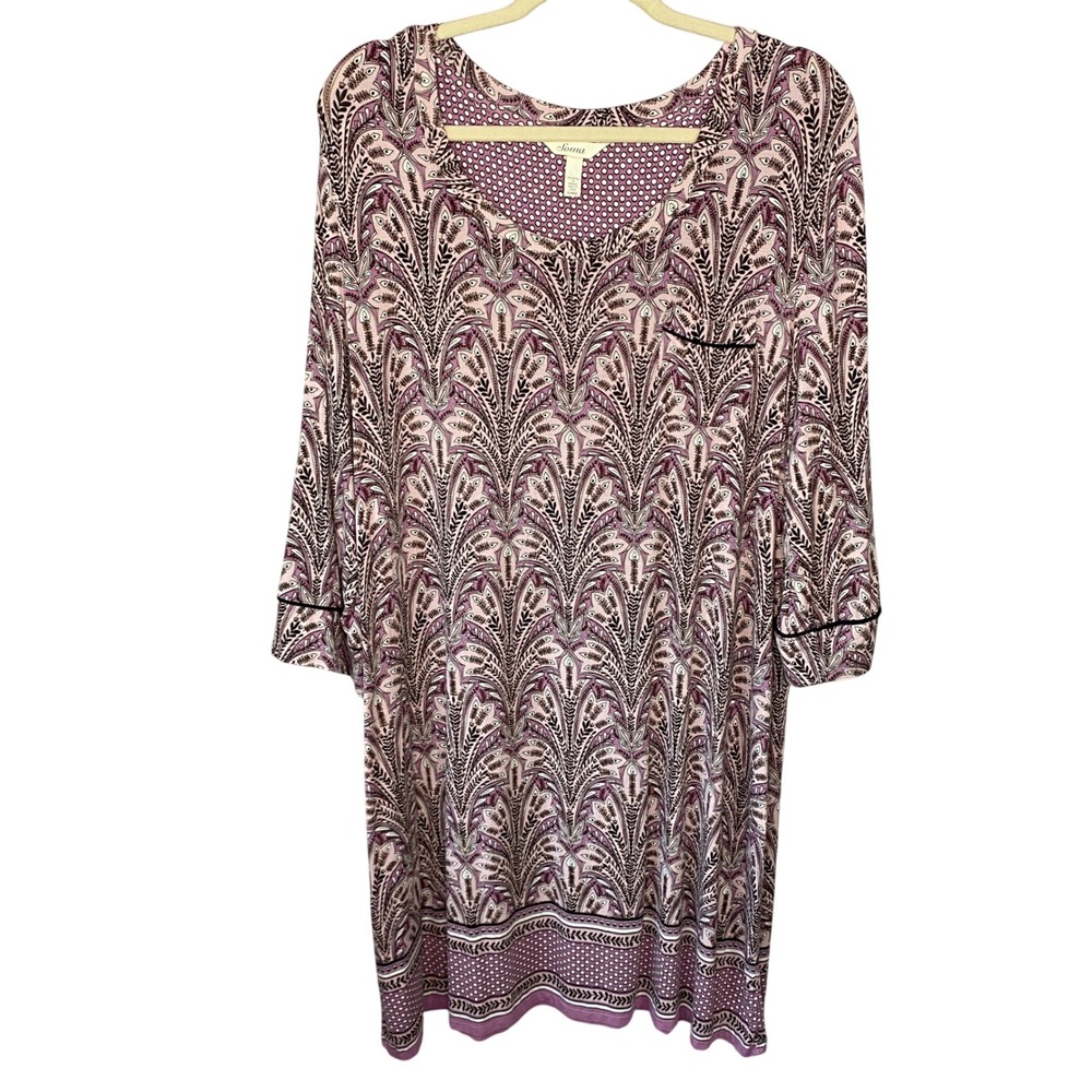 Soma Intimates‎ Purple Paisley Print 3/4 Sleeve Nightgown Sleep Dress XL